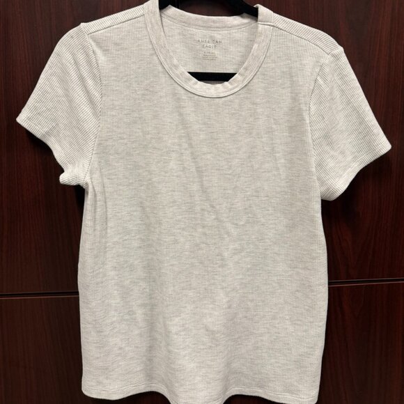 American Eagle Light Heather Gray 90's Inspired Waffle Hey Baby Tee - Women's L - Picture 1 of 2